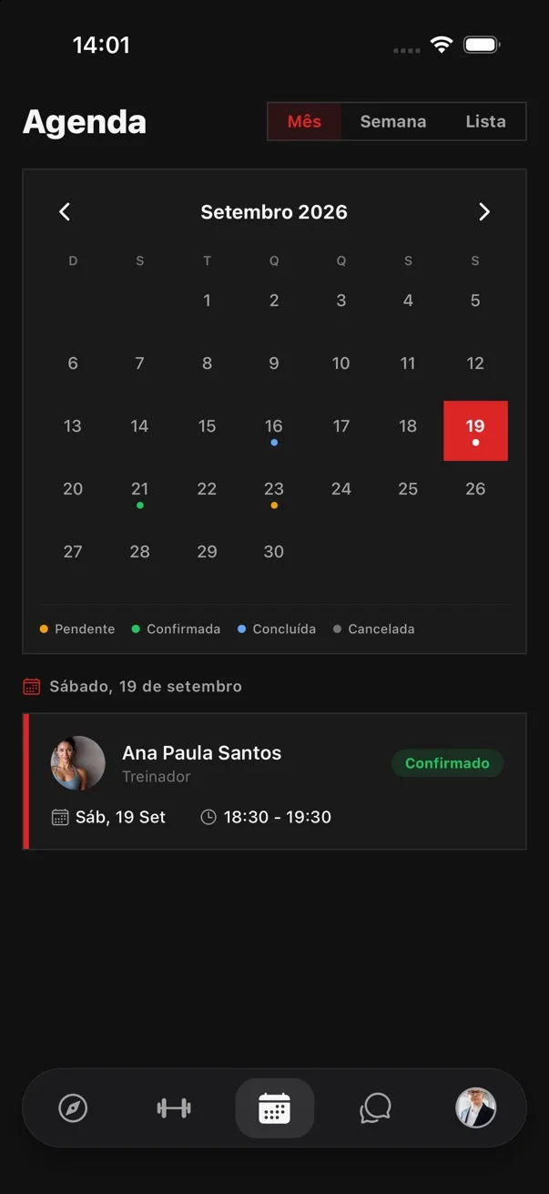 A agenda no lugar — tela do app da Sadu